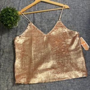 Gianni Bini rose gold pink sequin tank top